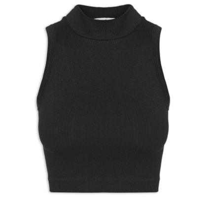 Regata Feminina Poliamida Canelada Gola - Preto