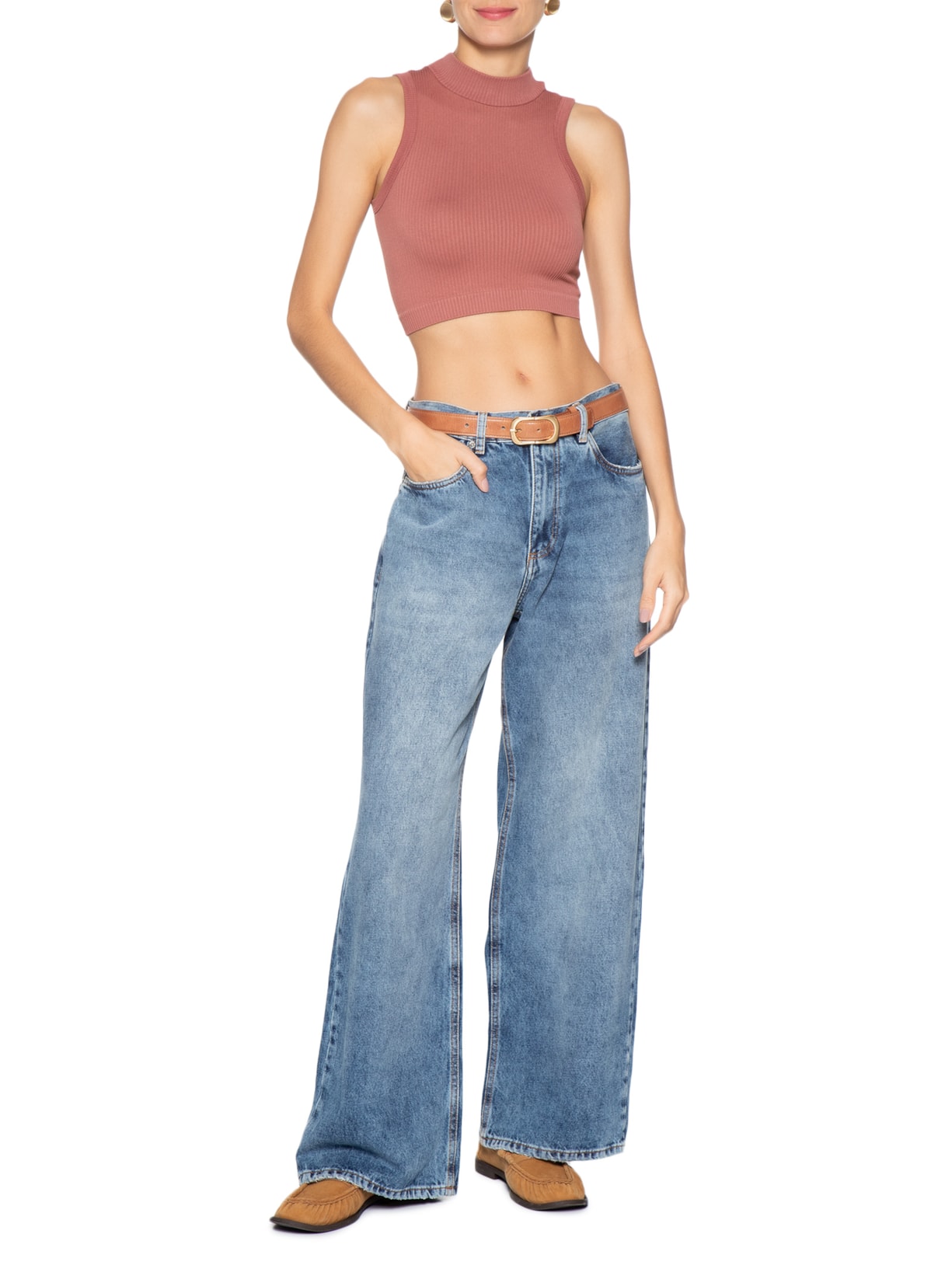 Regata Feminina Poliamida Canelada Gola Rosa Basiq