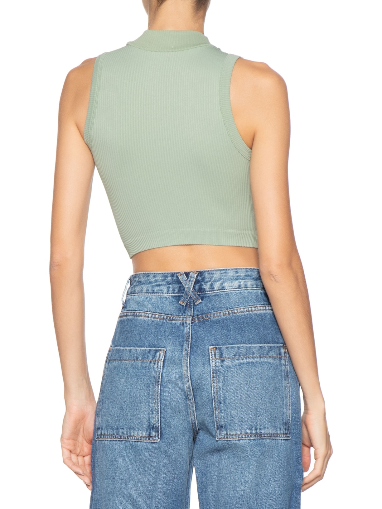 Regata Feminina Poliamida Canelada Gola Verde Basiq