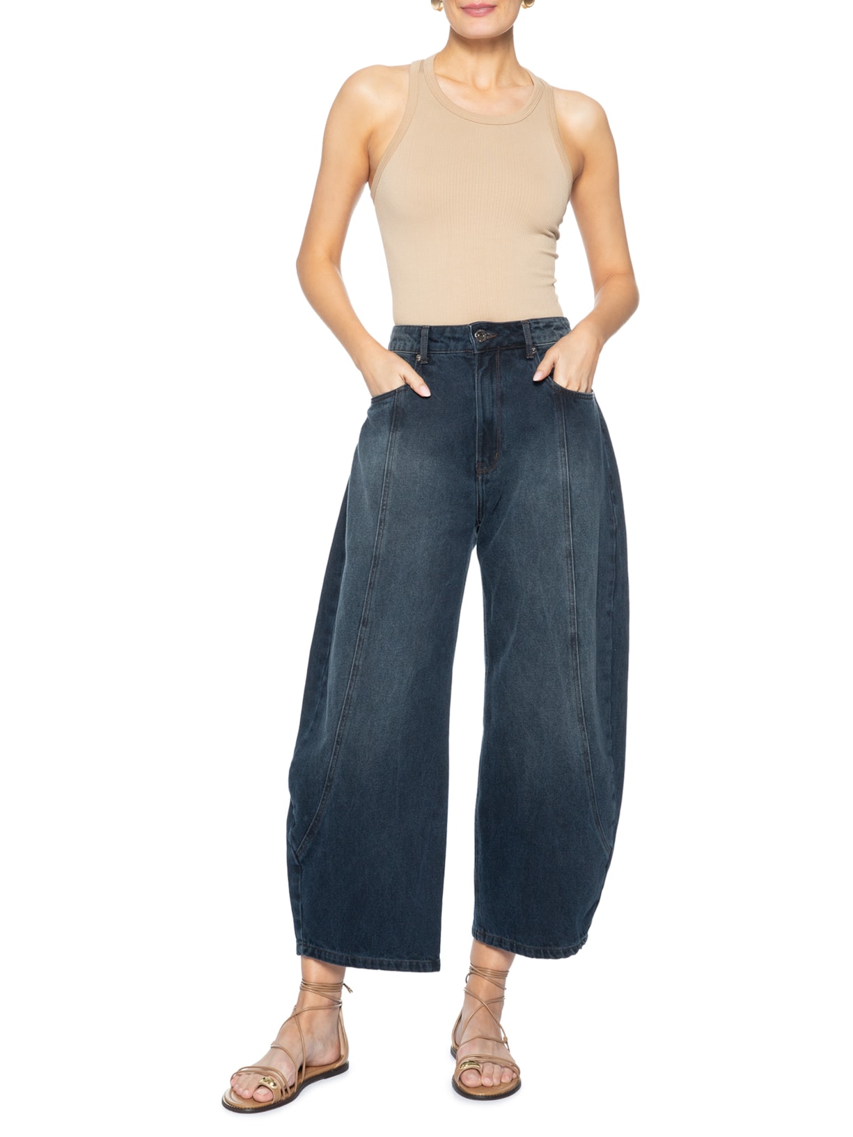 Regata Feminina Poliamida Canelada Nadadora Bege Basiq