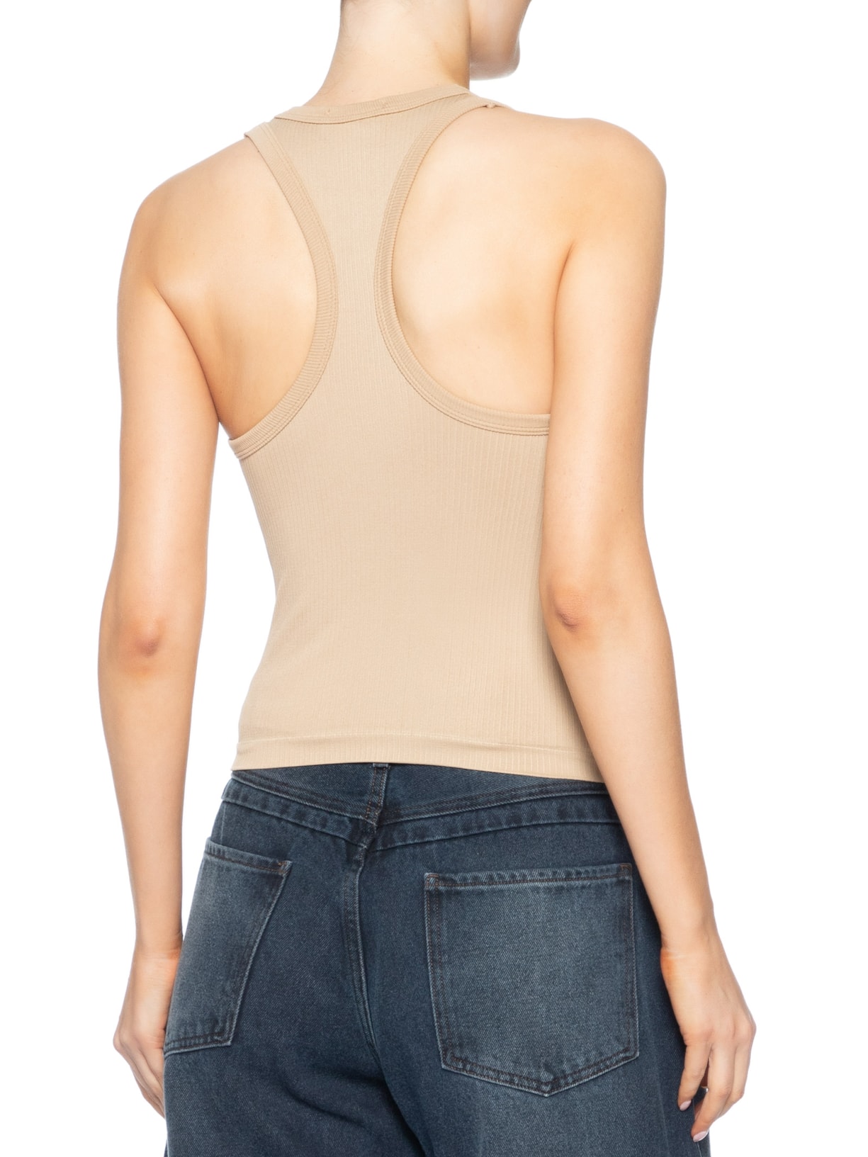 Regata Feminina Poliamida Canelada Nadadora Bege Basiq