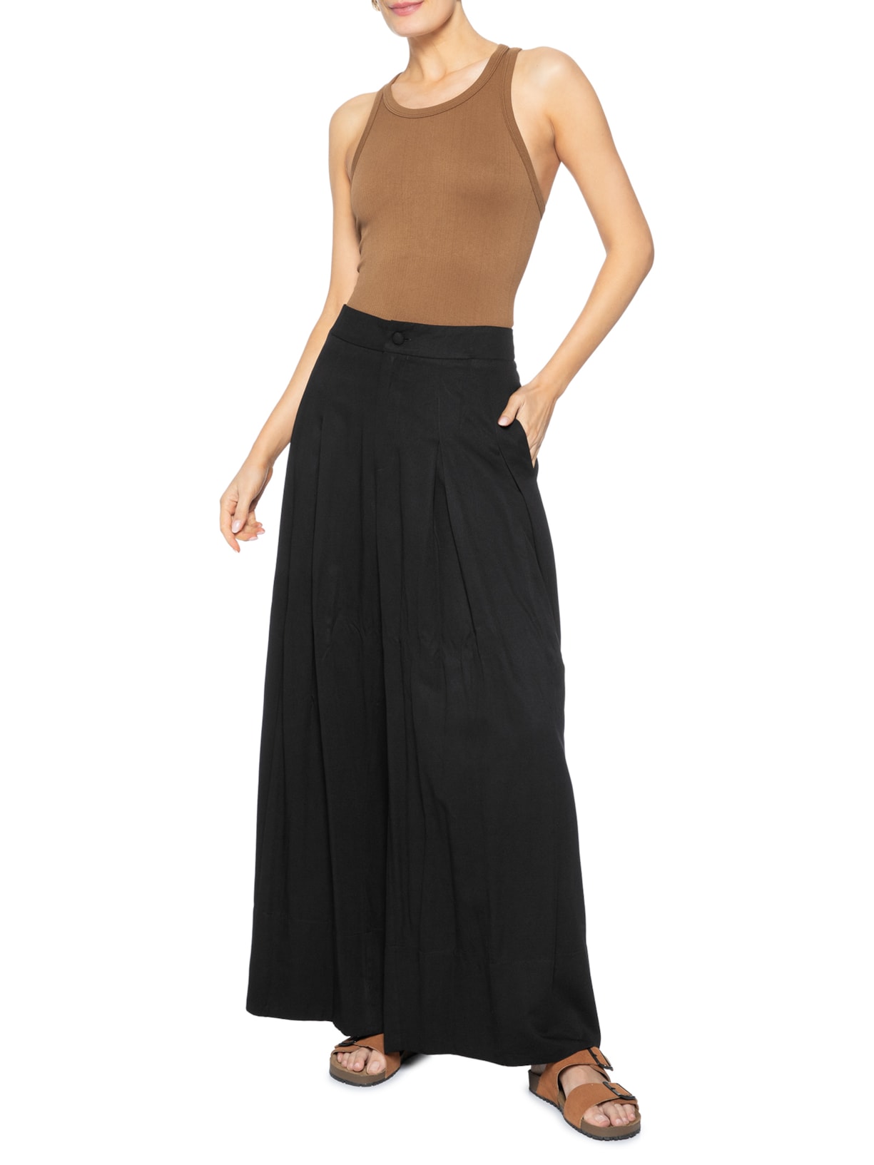 Regata Feminina Poliamida Canelada Nadadora Marrom Basiq