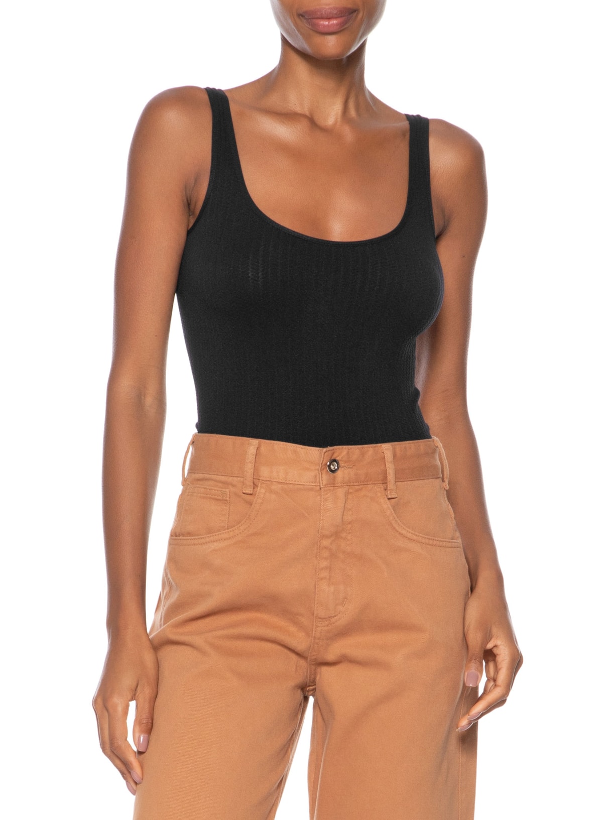 Regata Feminina Poliamida Decote Em U Preto Basiq