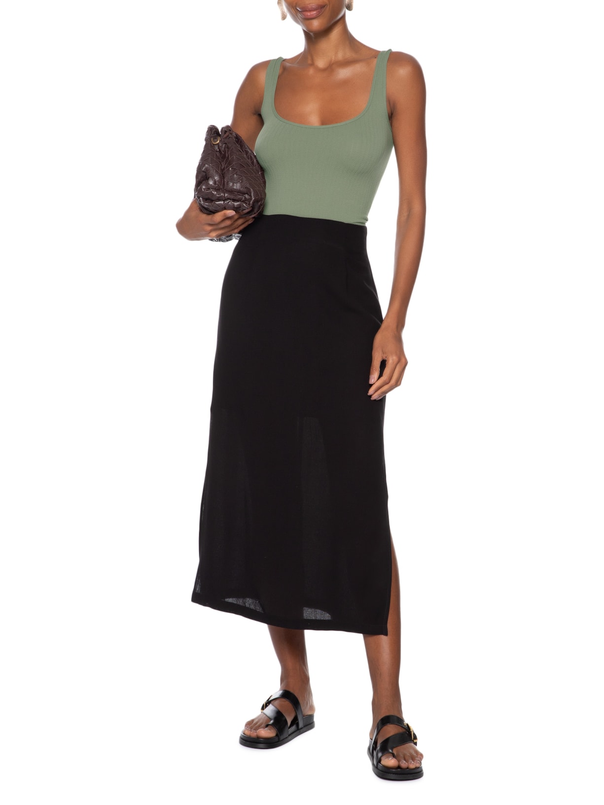 Regata Feminina Poliamida Decote Em U Verde Basiq