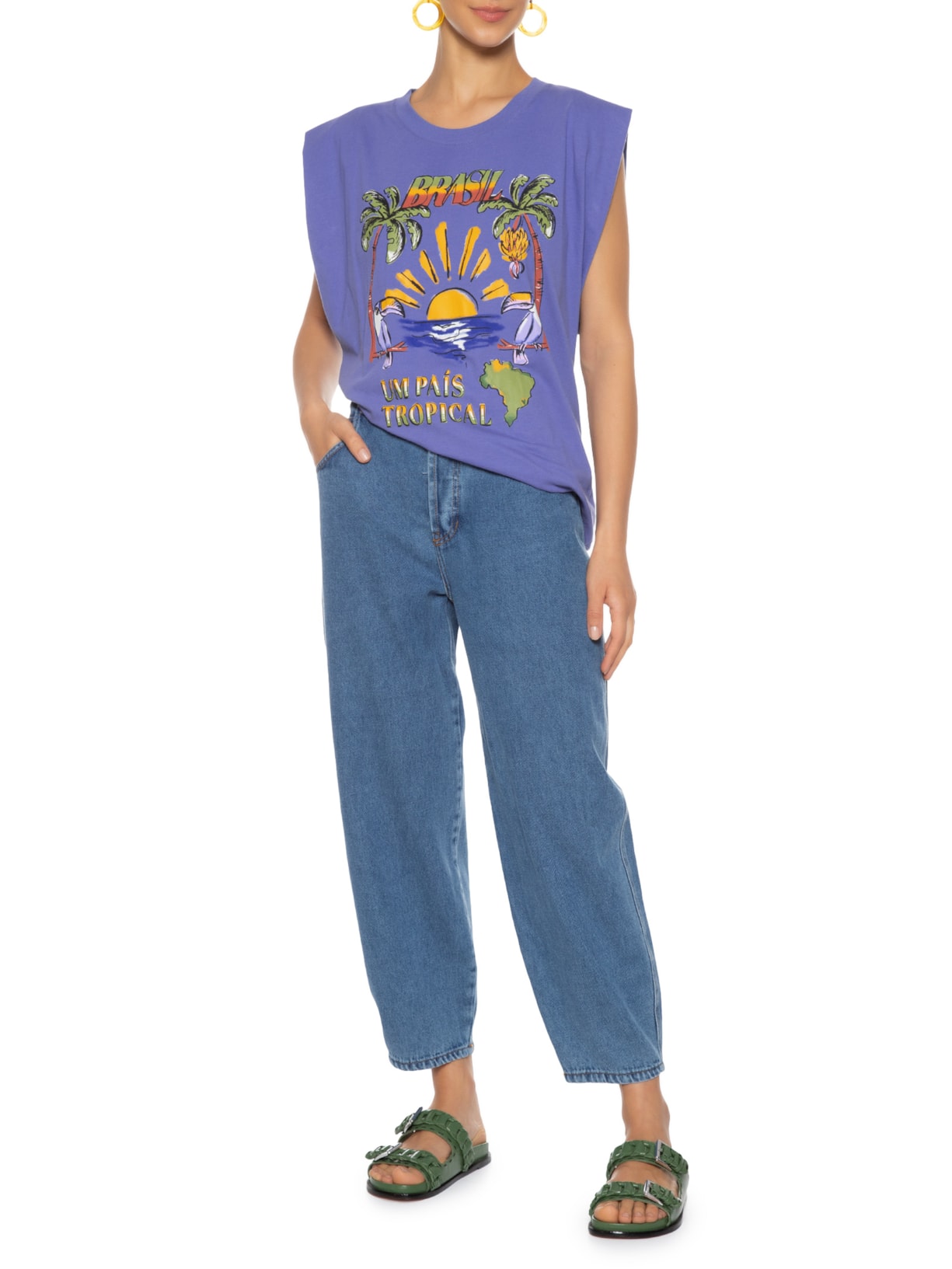 Regata Feminina Quadrada Brasil Tropical Roxo Farm