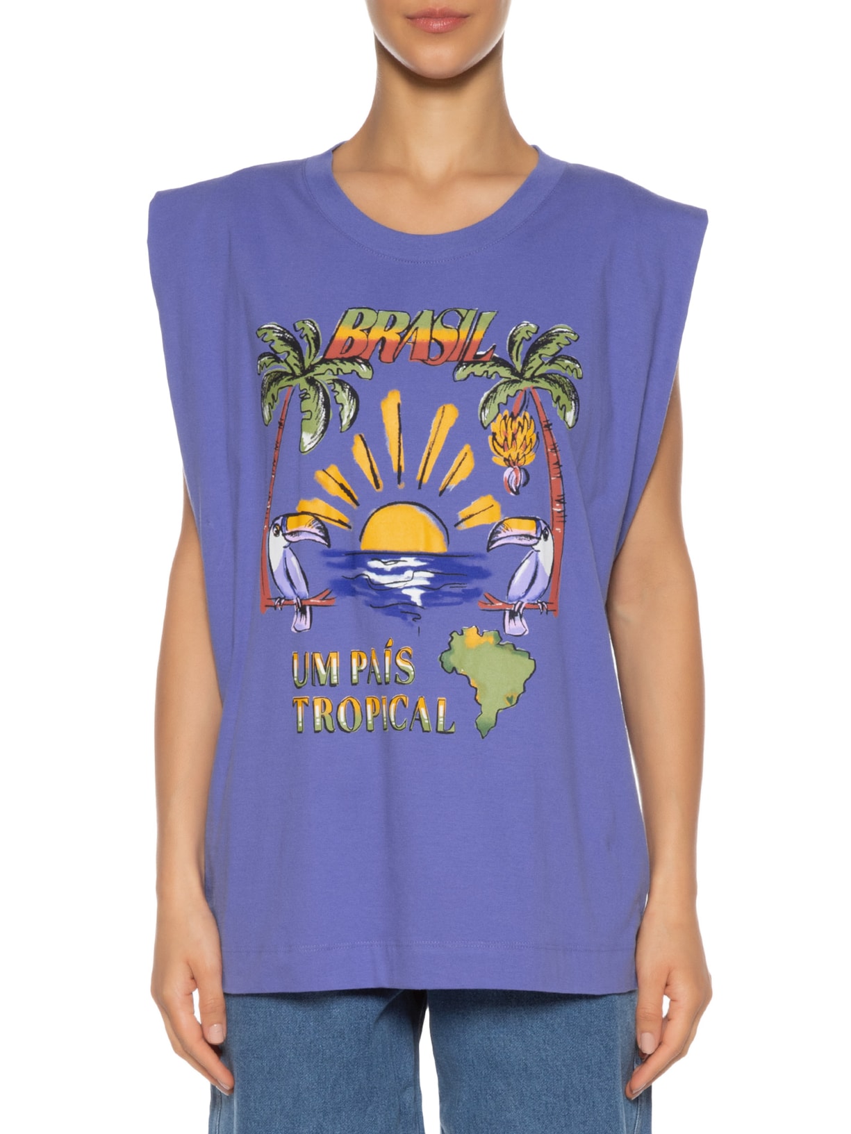 Regata Feminina Quadrada Brasil Tropical Roxo Farm