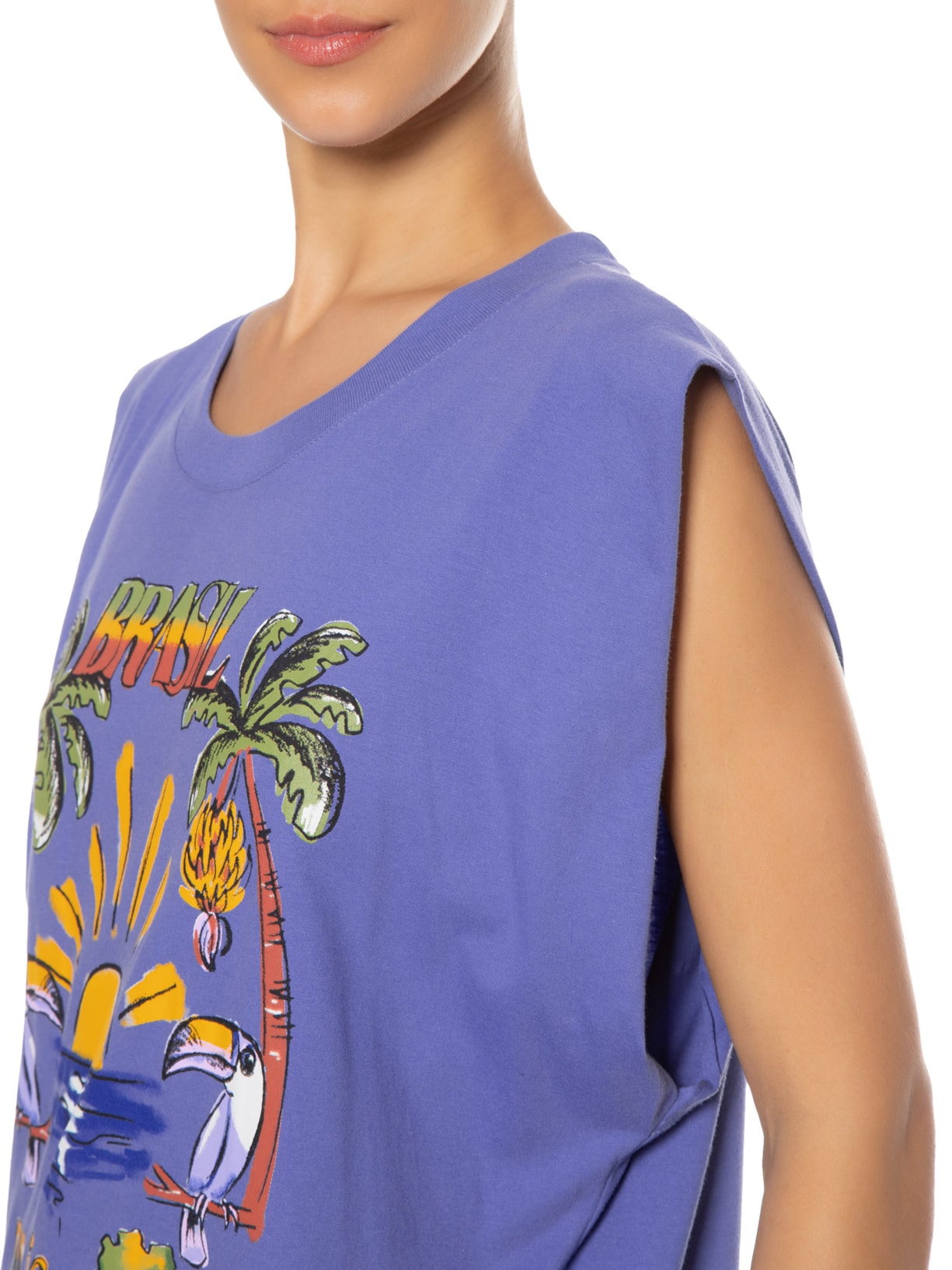 Regata Feminina Quadrada Brasil Tropical Roxo Farm