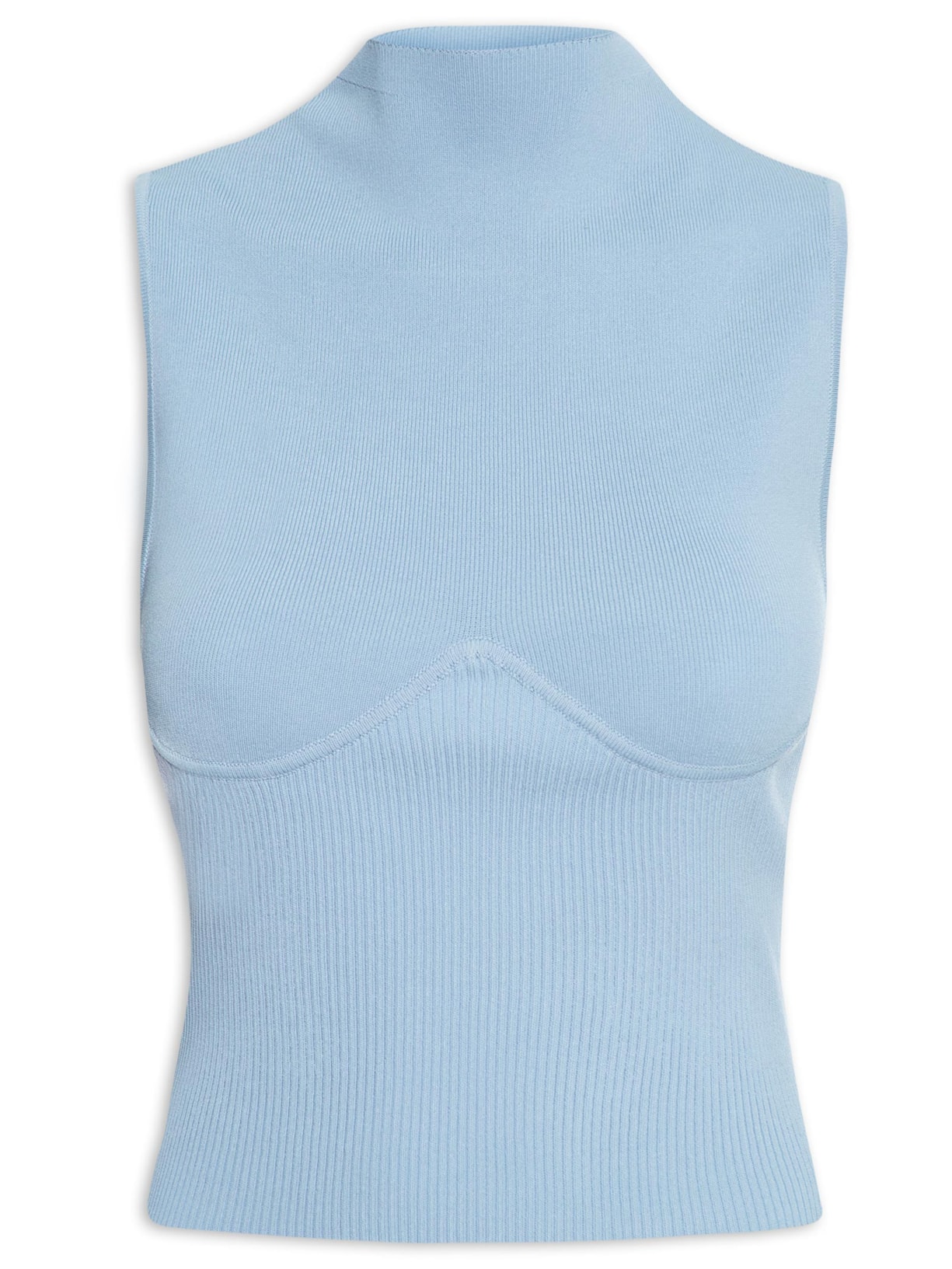 Regata Feminina Recortes Gola Alta Tricot - Azul