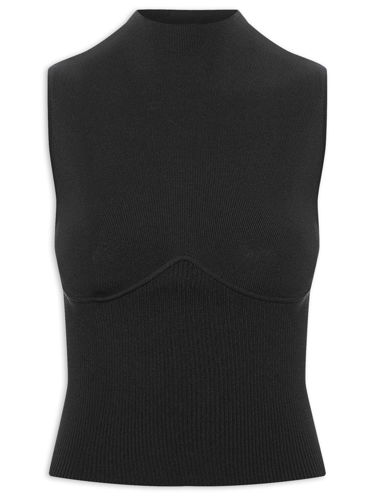 Regata Feminina Recortes Gola Alta Tricot - Preto