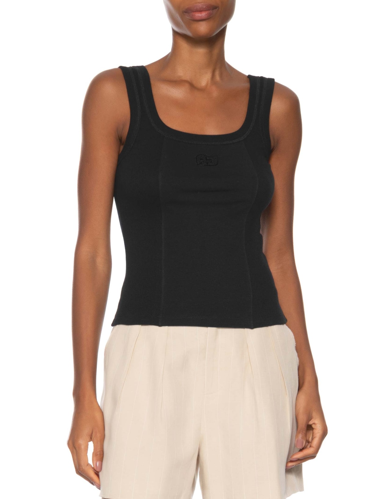  Regata Feminina Rib Basic Patch Preto Animale Jeans