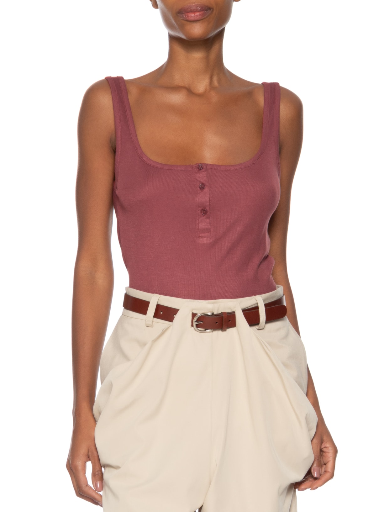 Regata Feminina Rib Botões Frontais Marrom  Animale Jeans
