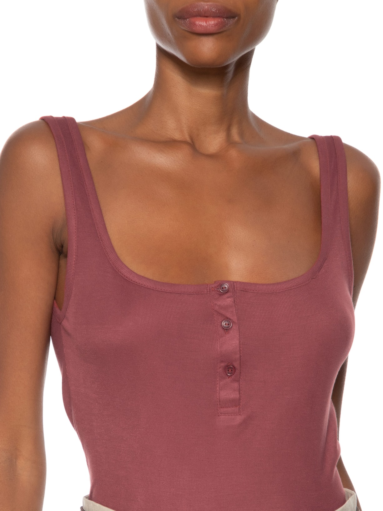 Regata Feminina Rib Botões Frontais Marrom  Animale Jeans