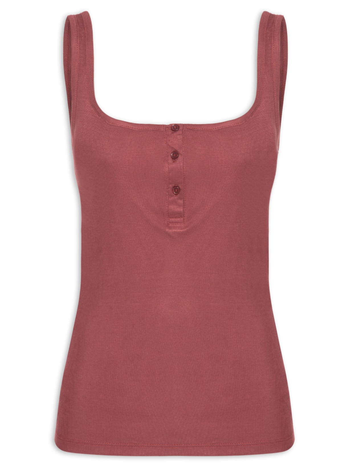 Regata Feminina Rib Botões Frontais - Marrom