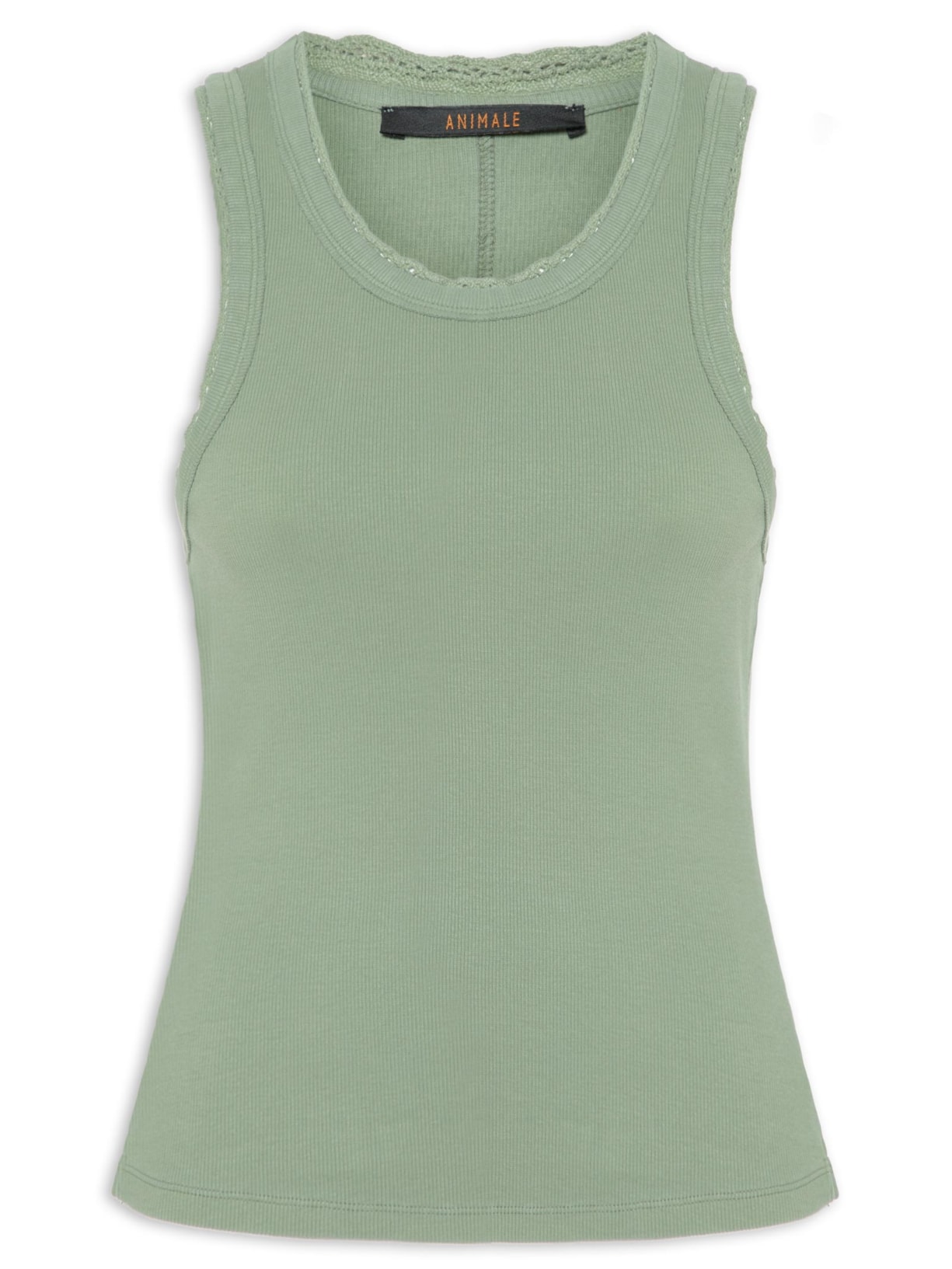 Regata Feminina Rib Com Renda Verde Animale