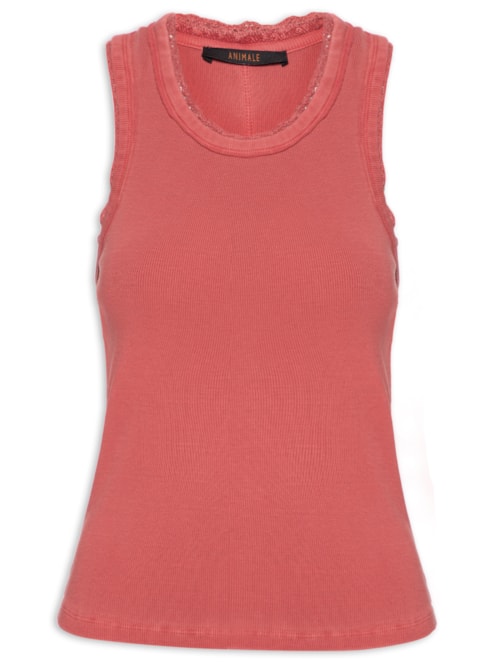 Regata Feminina Rib Com Renda - Vermelho