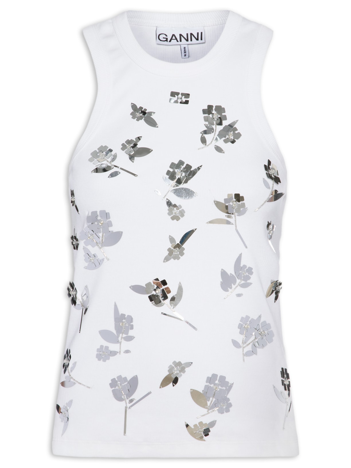 Regata Feminina Rib Jersey Embellish Tank Top - Branco