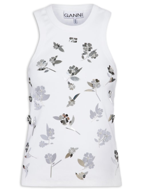 Regata Feminina Rib Jersey Embellish Tank Top - Branco