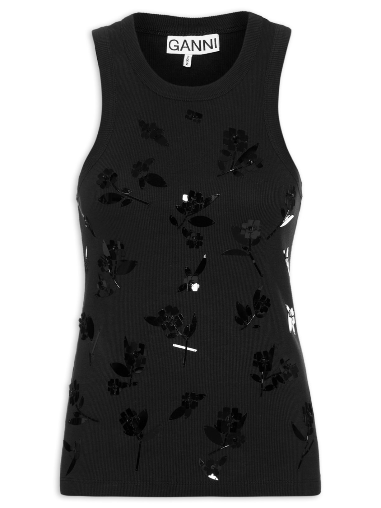 Regata Feminina Rib Jersey Embellish Tank Top - Preto