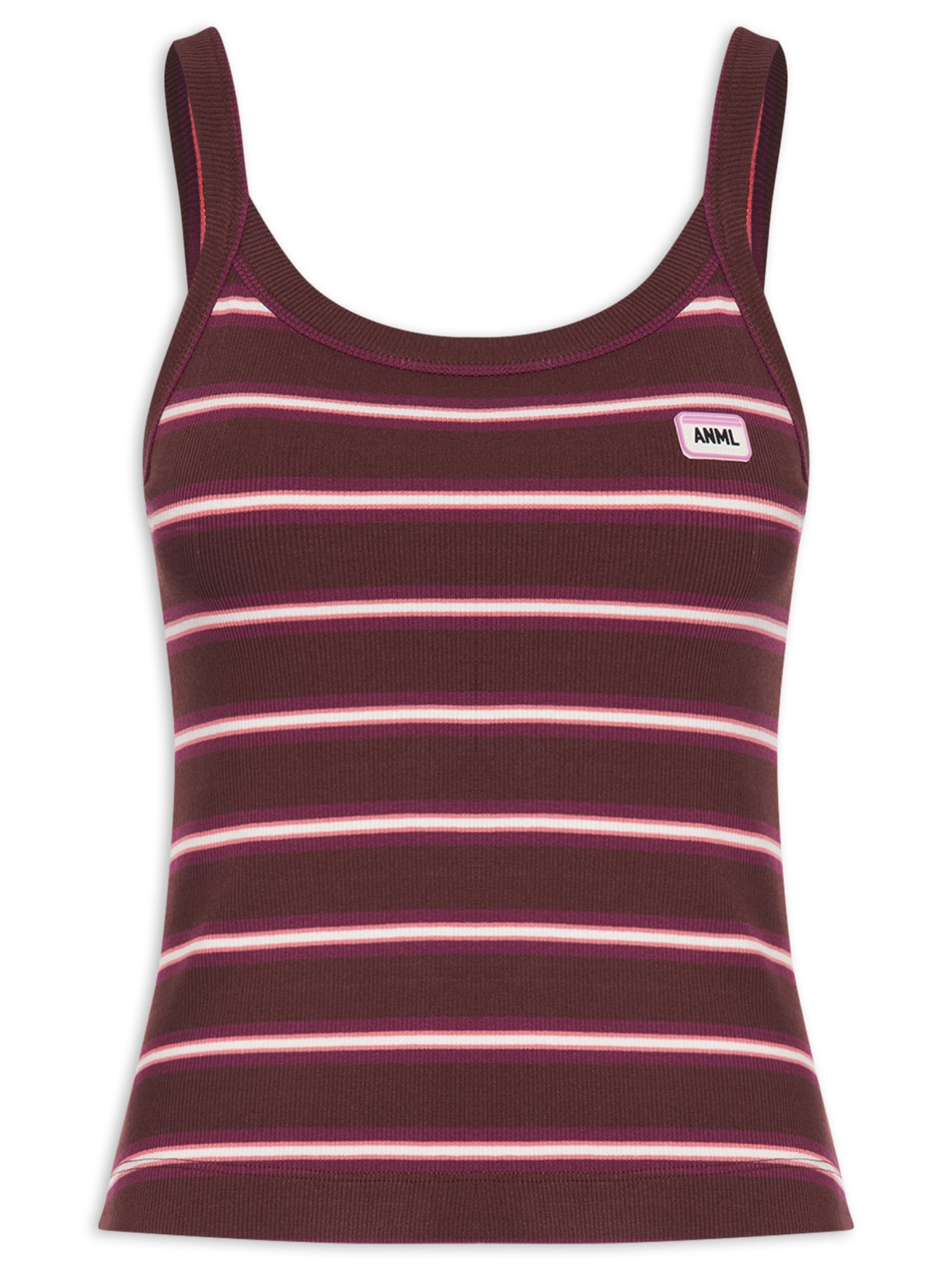 Regata Feminina Rib Listrada Marrom Animale