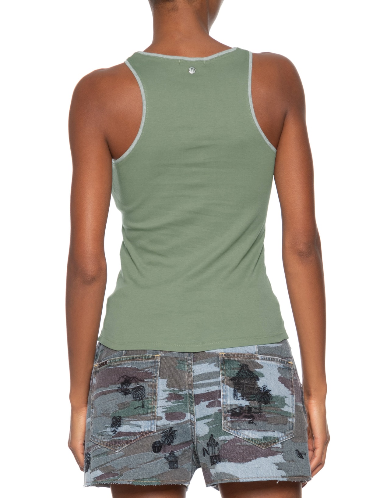 Regata Feminina Rib Vivo Contraste Cinza Animale Jeans