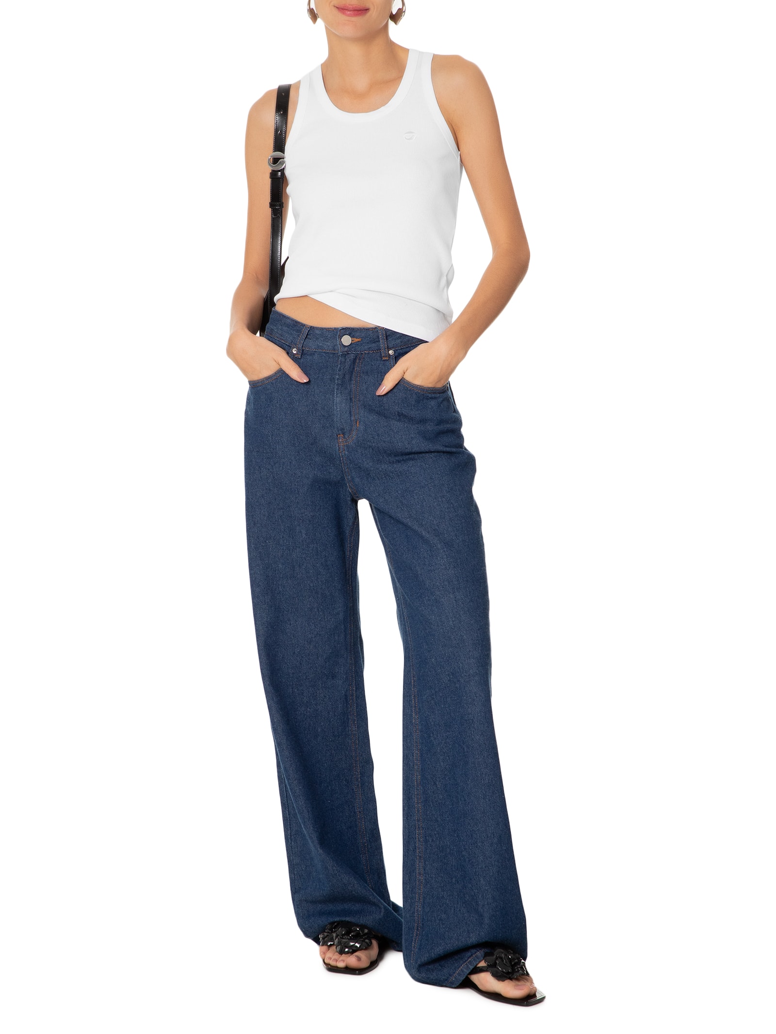 Coperni - Regata Feminina Ribana Logo Tank Top - Branco