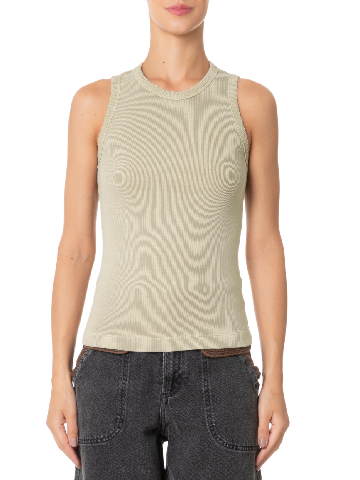 Regata Feminina Ribana Puídos Bege Animale Jeans