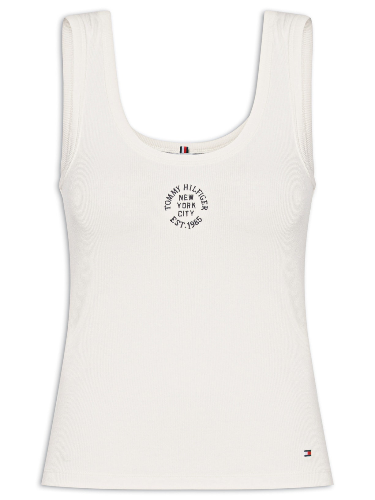 Regata Feminina Roundall Rib Slim Tank Top Branco Tommy Hilfiger