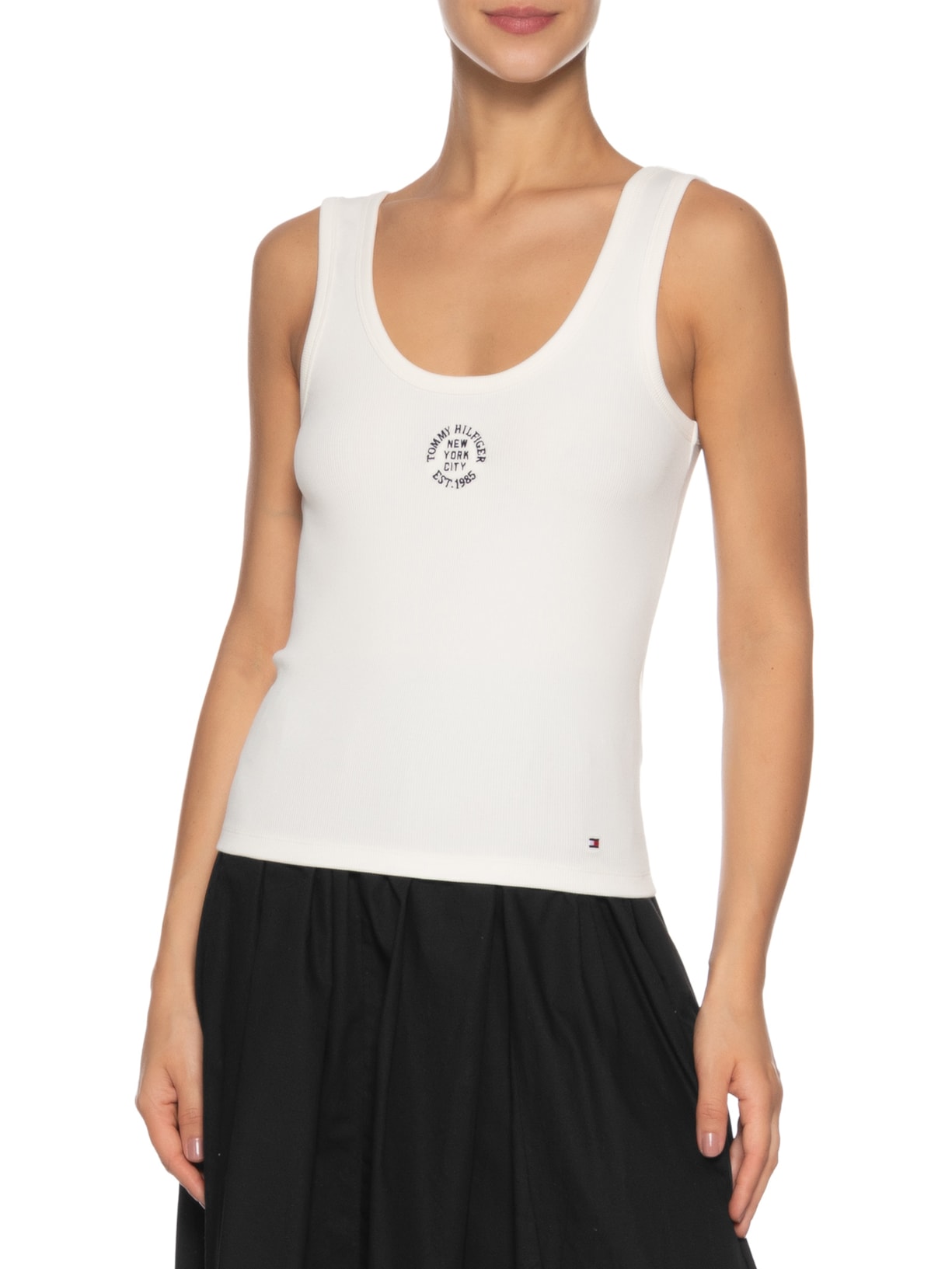 Regata Feminina Roundall Rib Slim Tank Top Branco Tommy Hilfiger