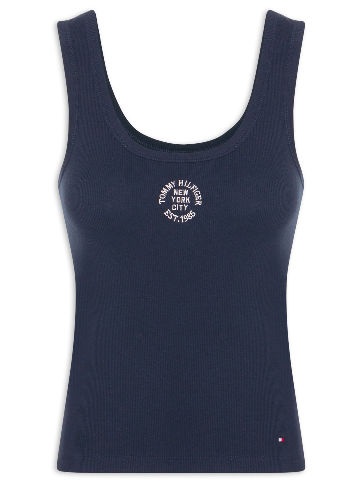 Regata Feminina Roundall Rib Slim Tank Top Preto Tommy Hilfiger