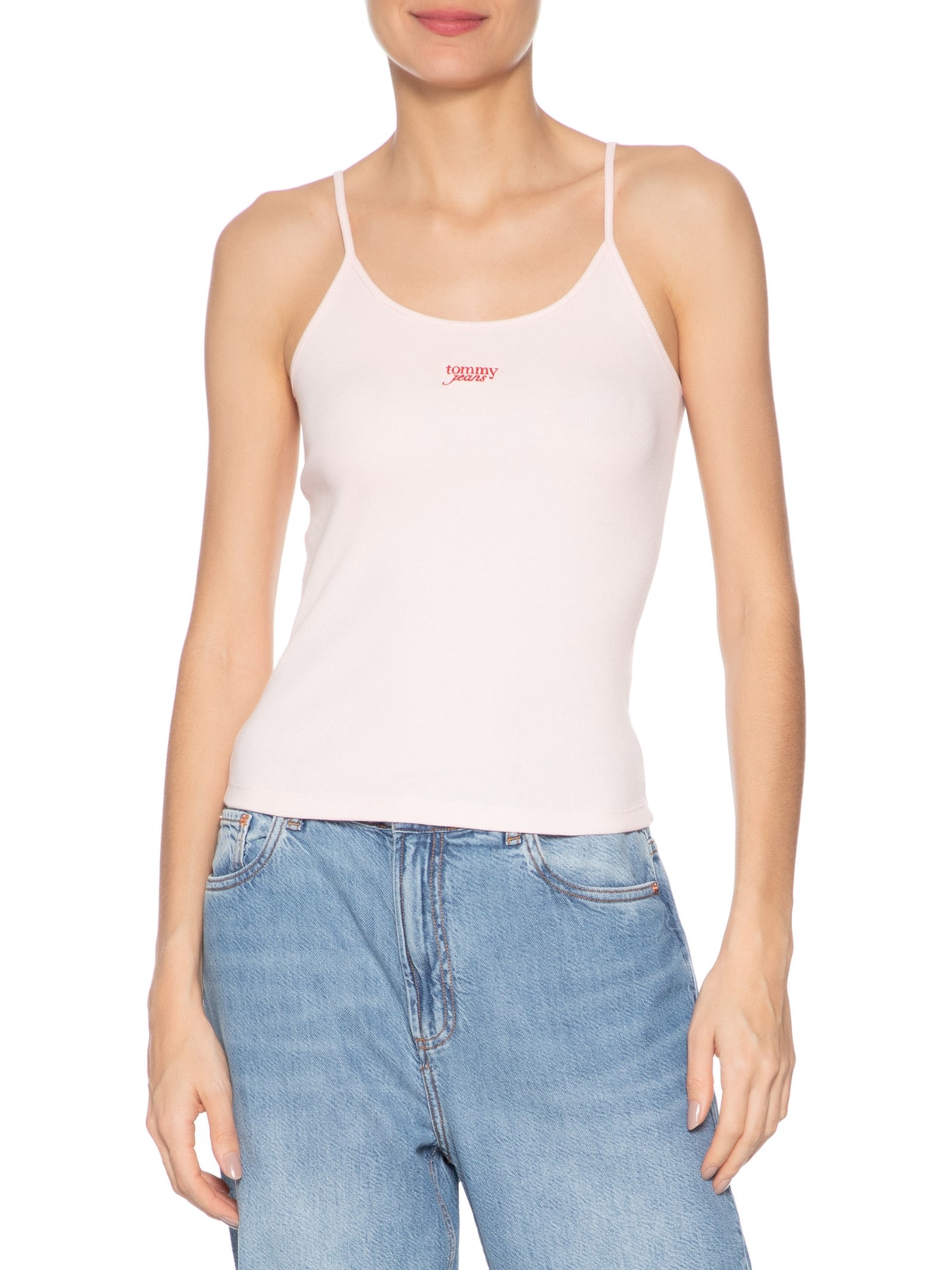 Regata Feminina Script Strappy Top Rosa Tommy Jeans