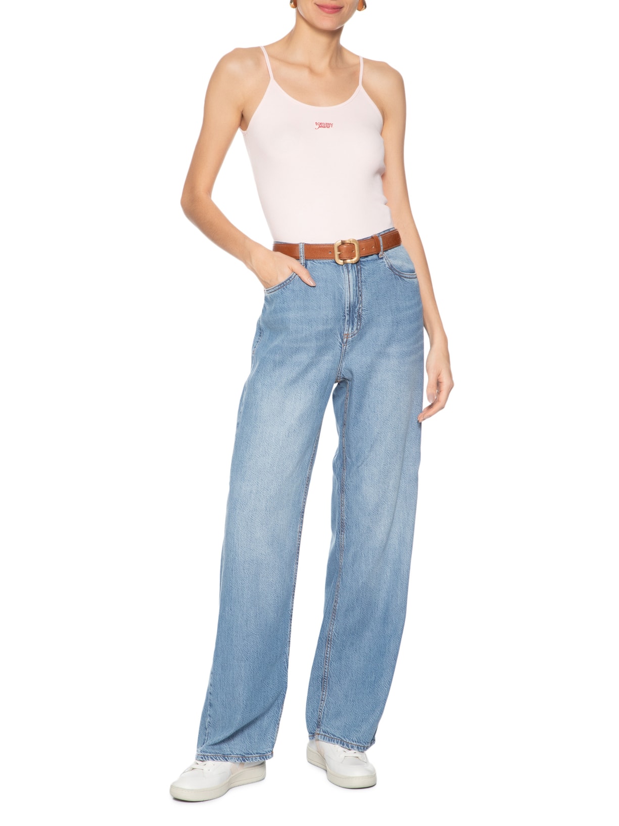 Regata Feminina Script Strappy Top Rosa Tommy Jeans