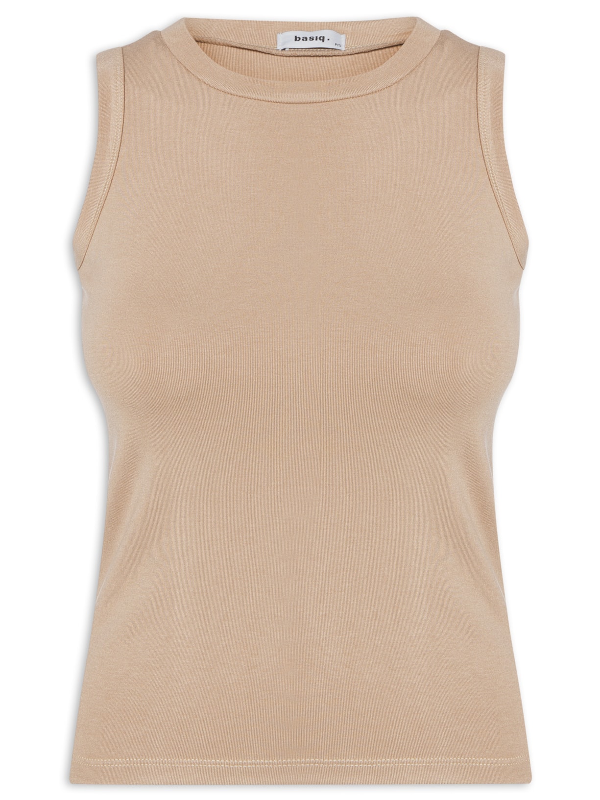 Regata Feminina Sem Manga Cavada Canelada - Bege