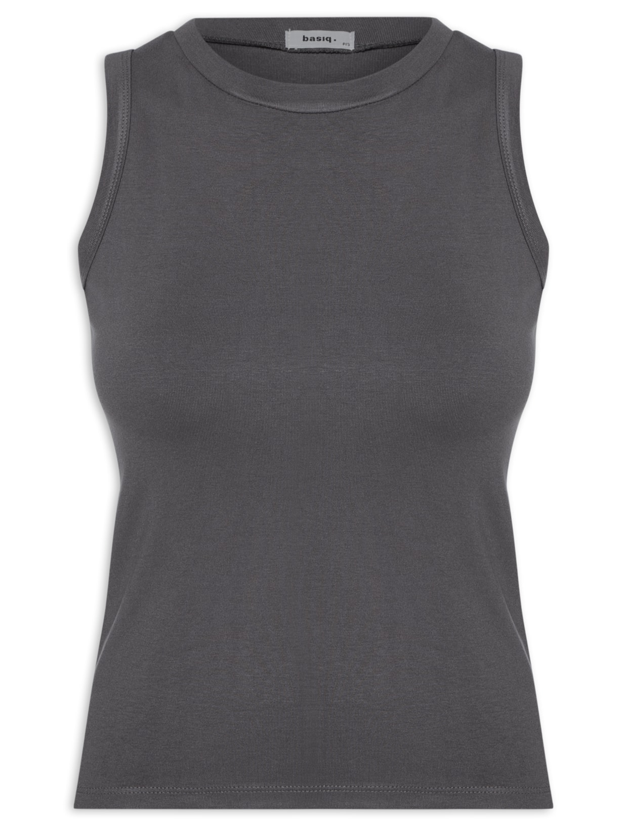 Regata Feminina Sem Manga Cavada Canelada - Cinza