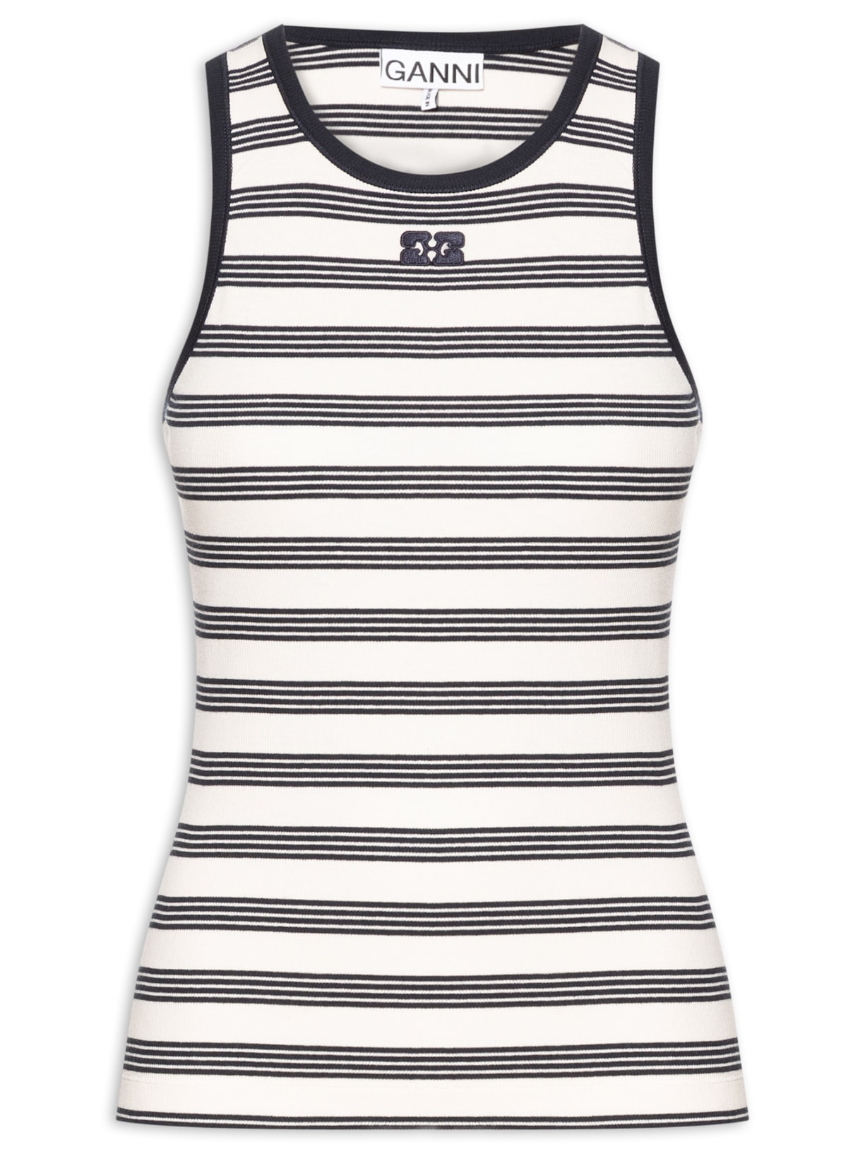 Regata Feminina Striped Soft Cotton Rib Tank Top Azul Ganni