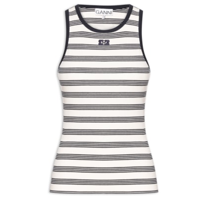 Regata Feminina Striped Soft Cotton Rib Tank Top - Azul