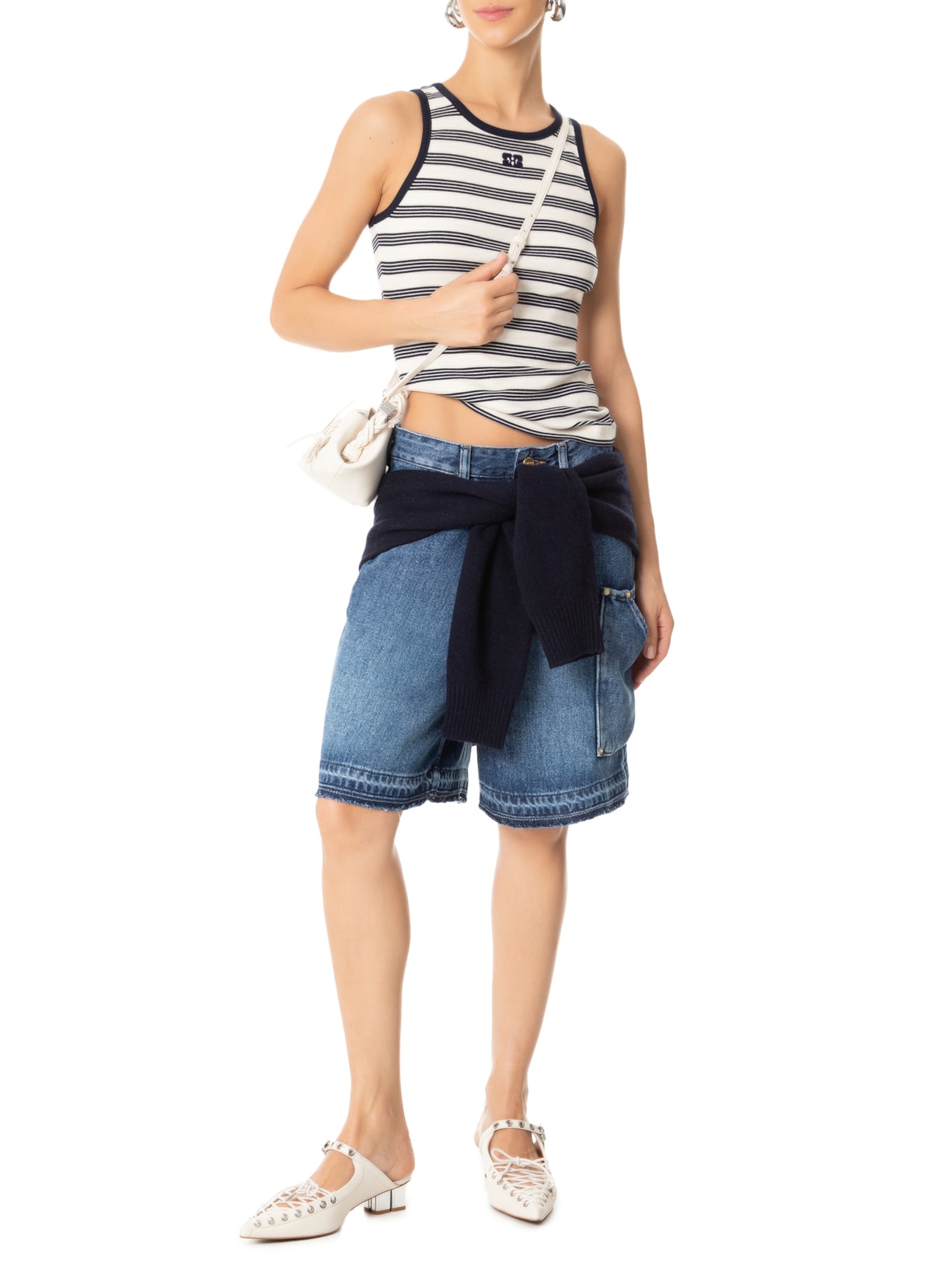 Regata Feminina Striped Soft Cotton Rib Tank Top Azul Ganni
