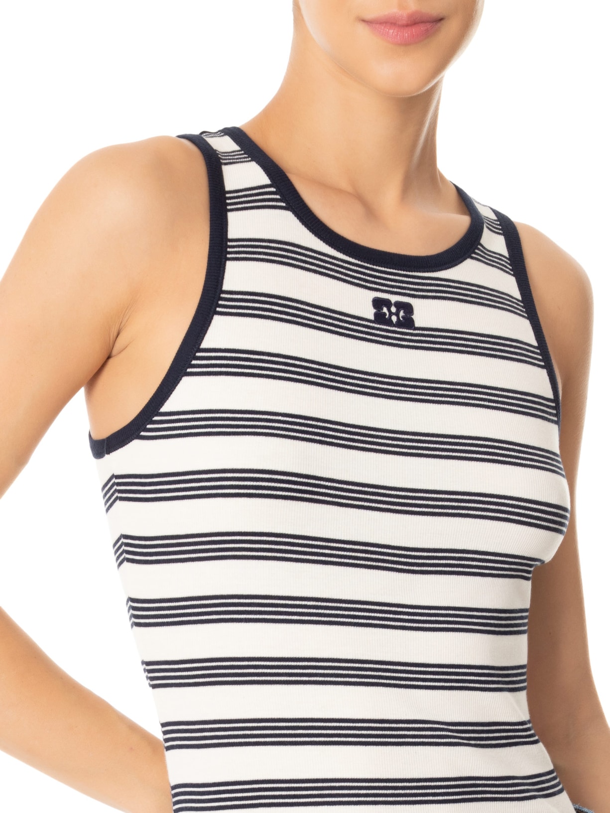 Regata Feminina Striped Soft Cotton Rib Tank Top Azul Ganni