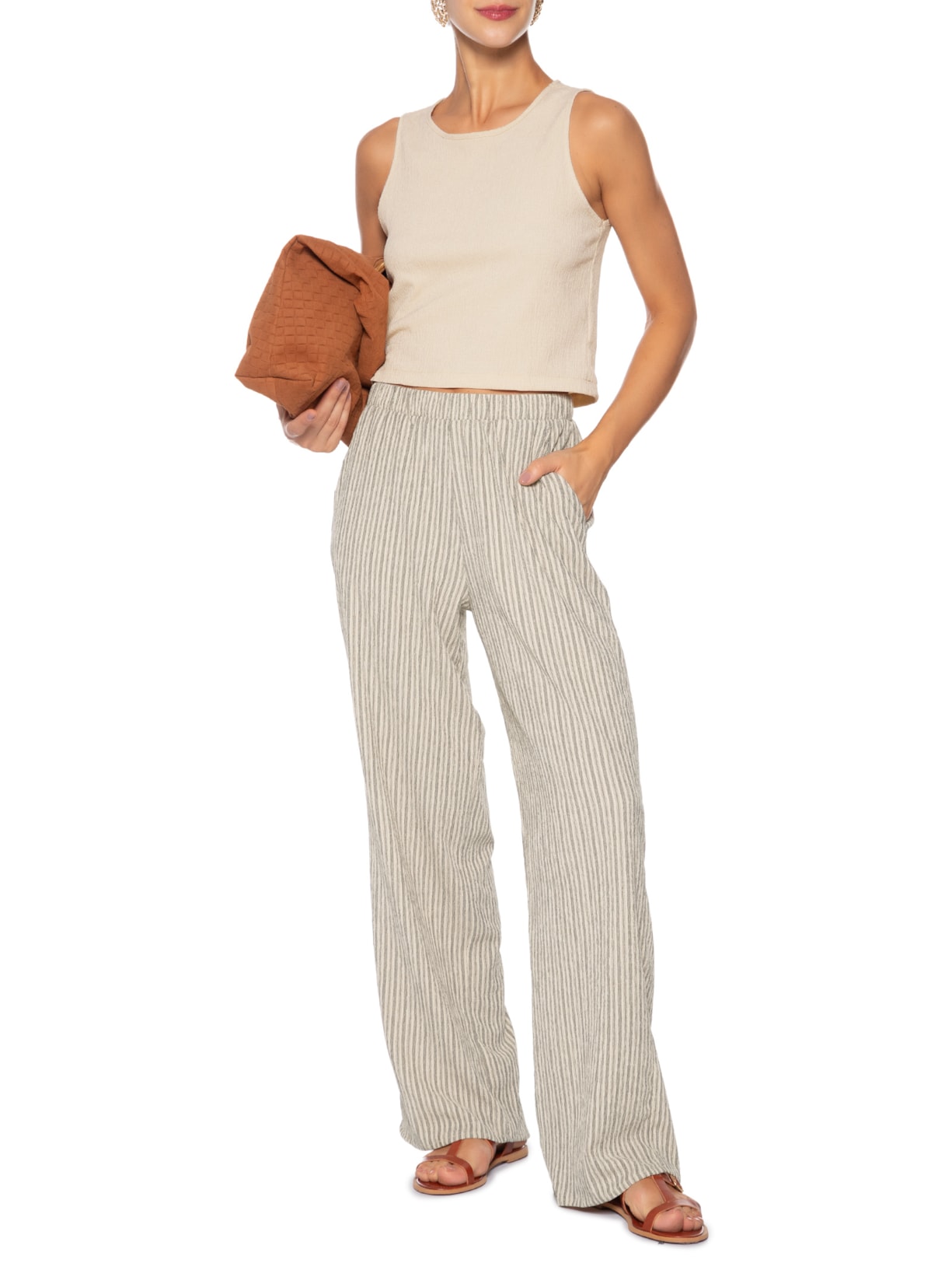 Regata Feminina Texturizada Bege Basiq