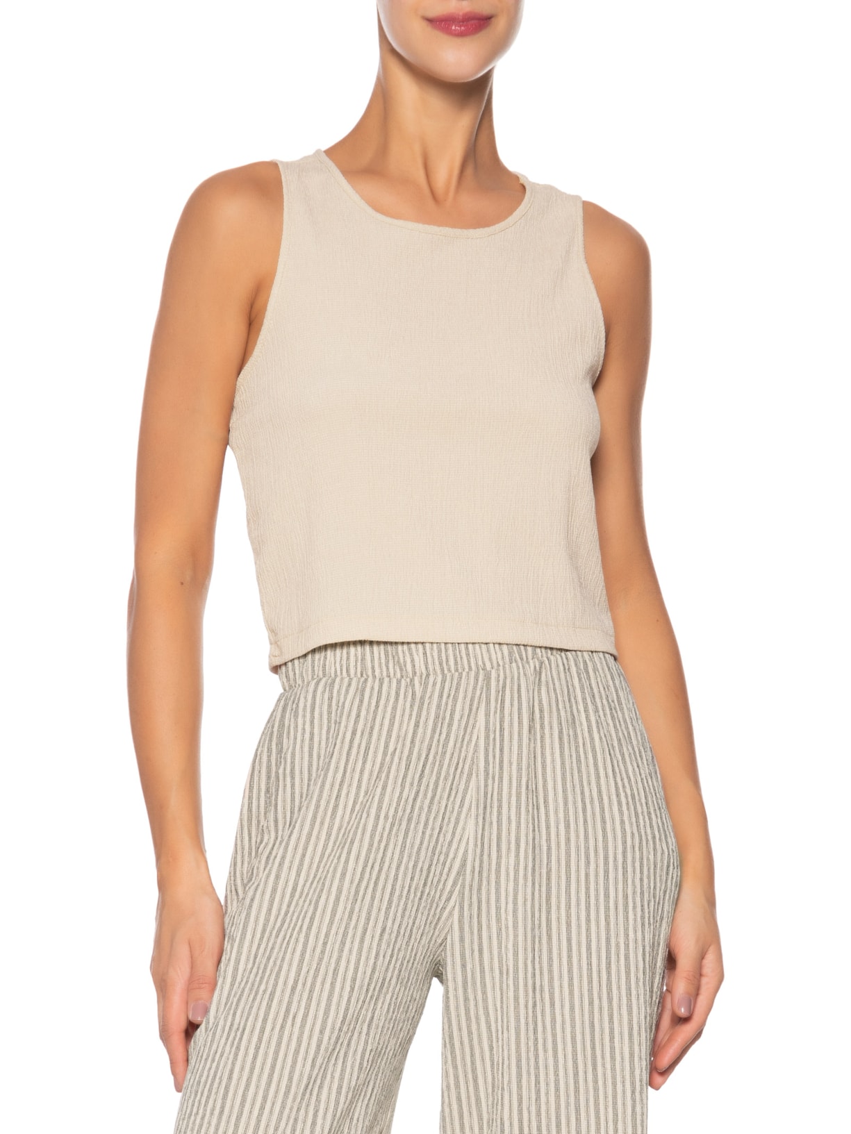 Regata Feminina Texturizada Bege Basiq