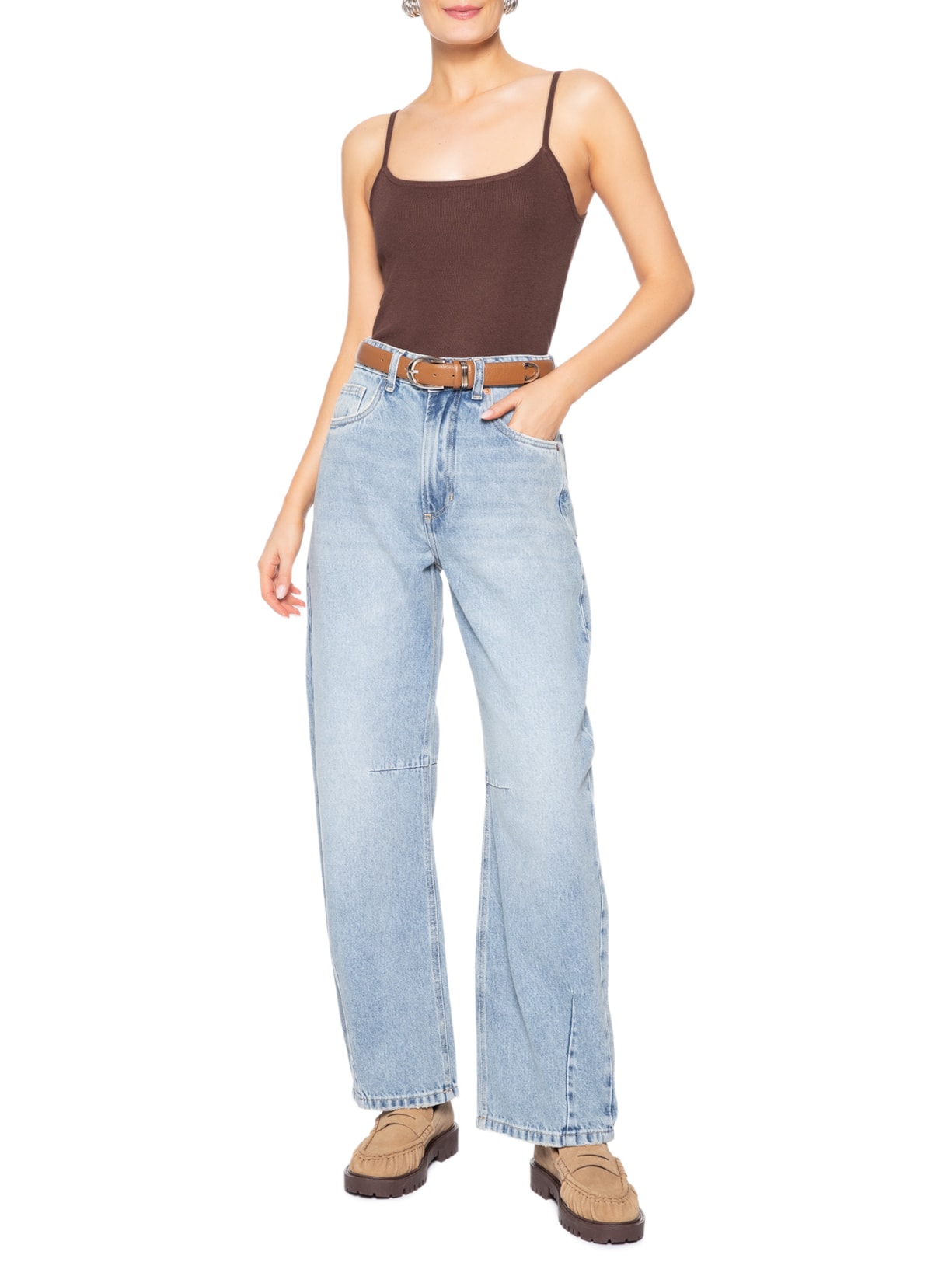 Regata Feminina Tricot Alcinha Básica – Marrom Basiq