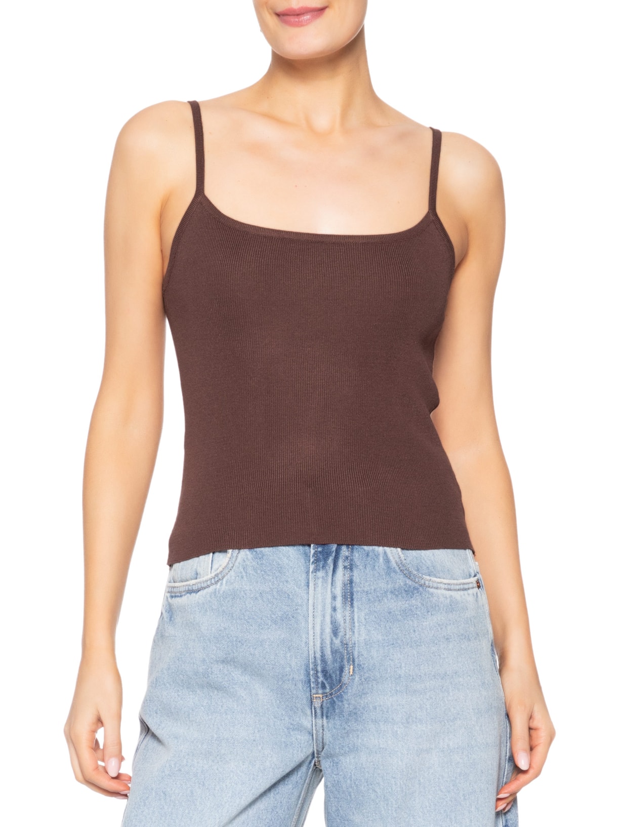 Regata Feminina Tricot Alcinha Básica – Marrom Basiq