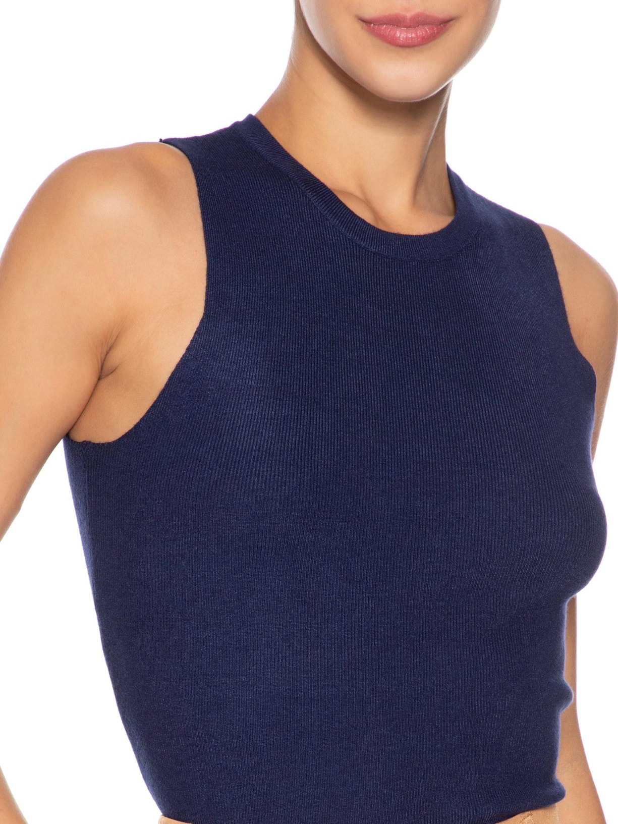 Regata Feminina Tricot Básica Azul Basiq