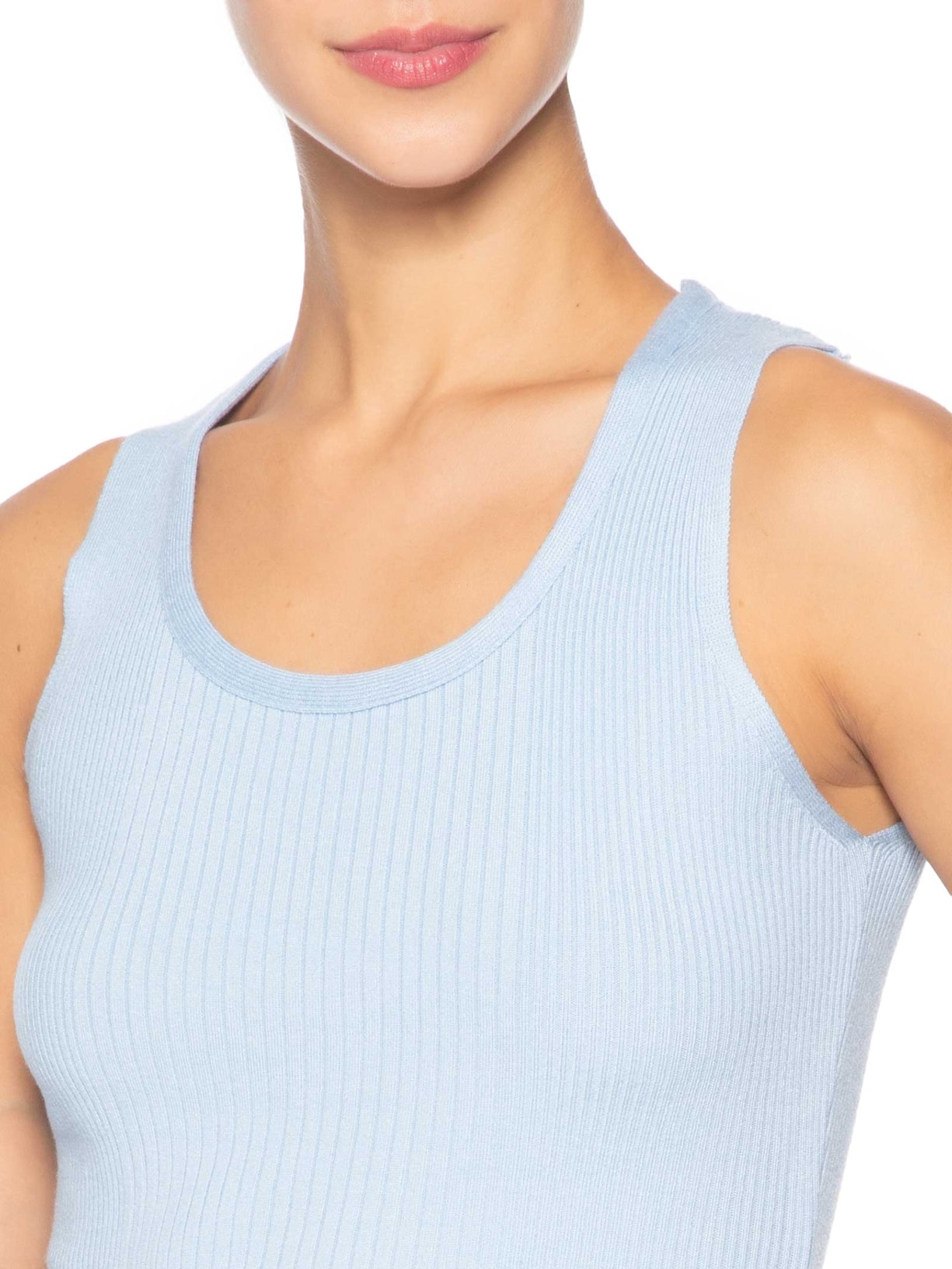 Regata Feminina Tricot Básica Azul Basiq