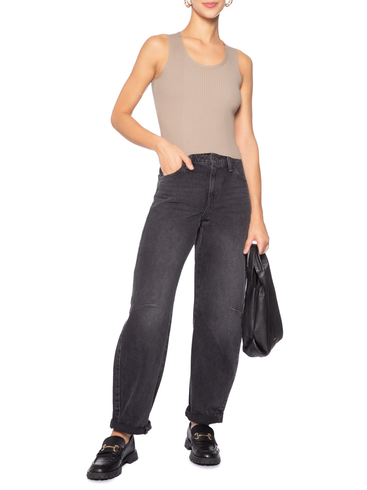 Regata Feminina Tricot Básica Bege Basiq