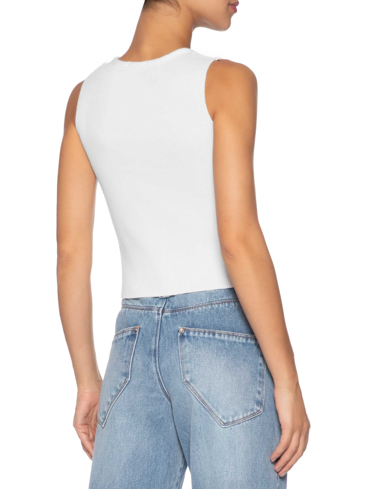 Regata Feminina Tricot Básica Branco Basiq