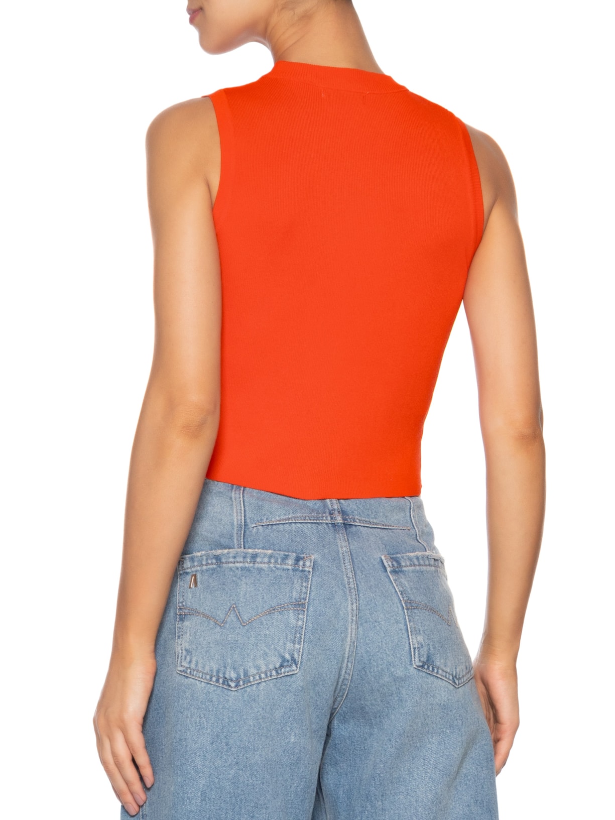 Regata Feminina Tricot Básica Laranja Basiq