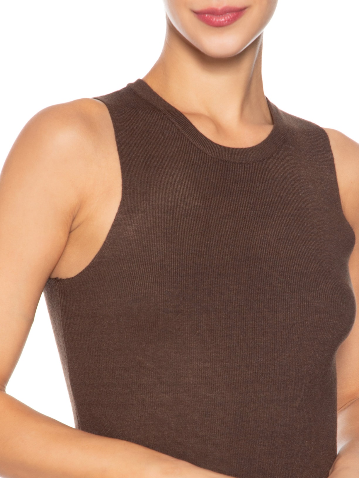 Regata Feminina Tricot Básica Marrom Basiq