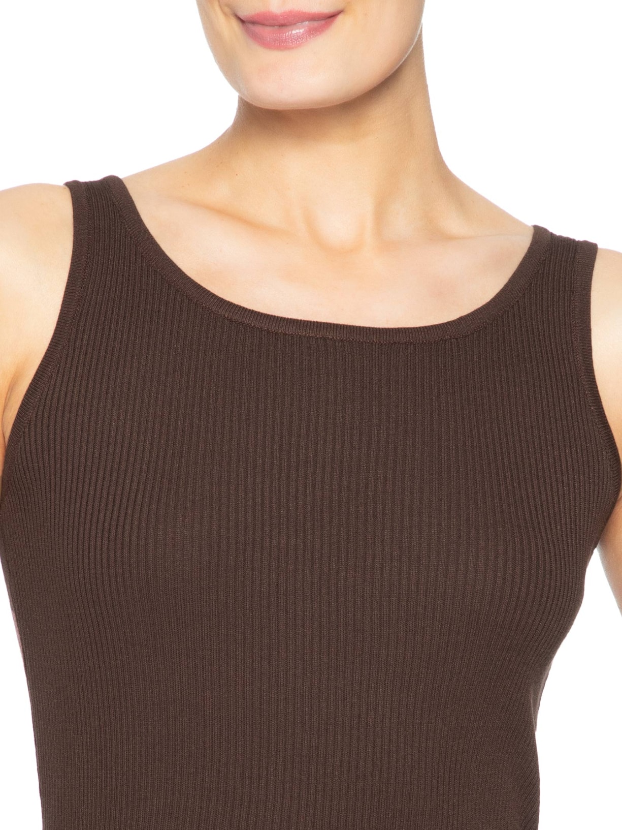Regata Feminina Tricot Básica Marrom Basiq