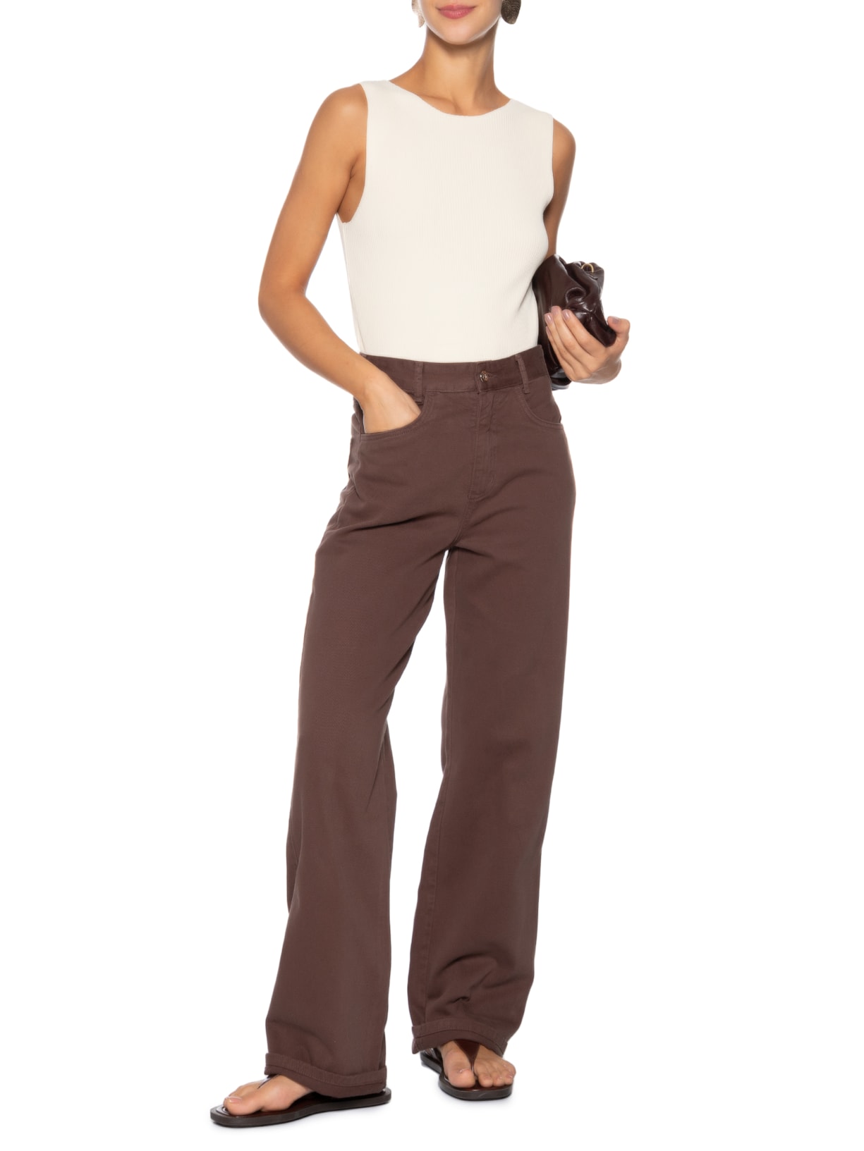 Regata Feminina Tricot Básica Off White Basiq