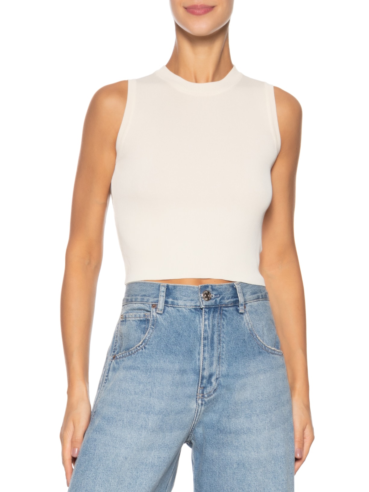 Regata Feminina Tricot Básica Off White Basiq